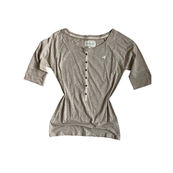 Womens Y2K Scoop Neck Fitted Henley Top Size XL Oatmeal Mallcore Layer Twilight - Picture 8 of 9